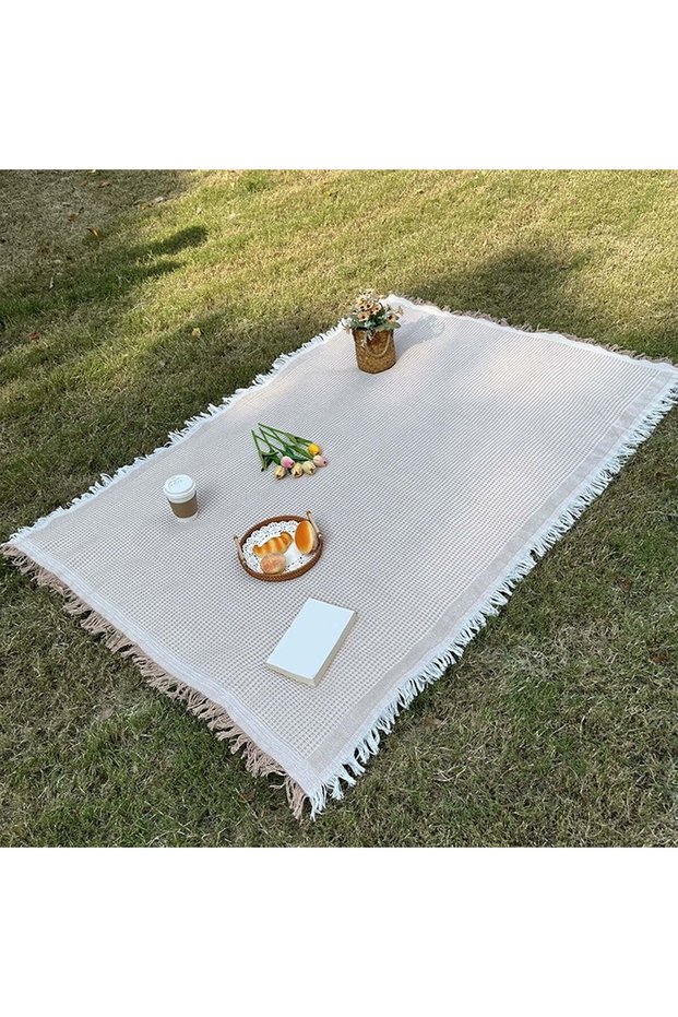Picnic blanket, outdoor folding blanket, picnic mat, beach mat, For camping lawns, beaches, & grassy areas, 35 inches x 82 inches, brown & white