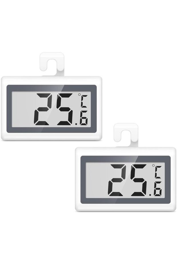 Digital Refrigerator Thermometer - Freezer Compartment Thermometer - Food Quality Monitoring - Frost Alarm Function - 2-Pack - Black