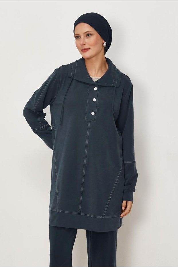 Shirt Collar Sweatshirt Tunic 46713