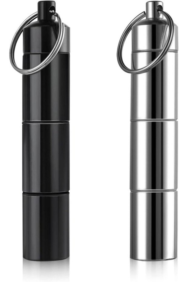 Personal pill dispenser, 2-piece metal keychain pill holder - waterproof, 3-compartment keychain aluminum alloy mini pill organizer travel case