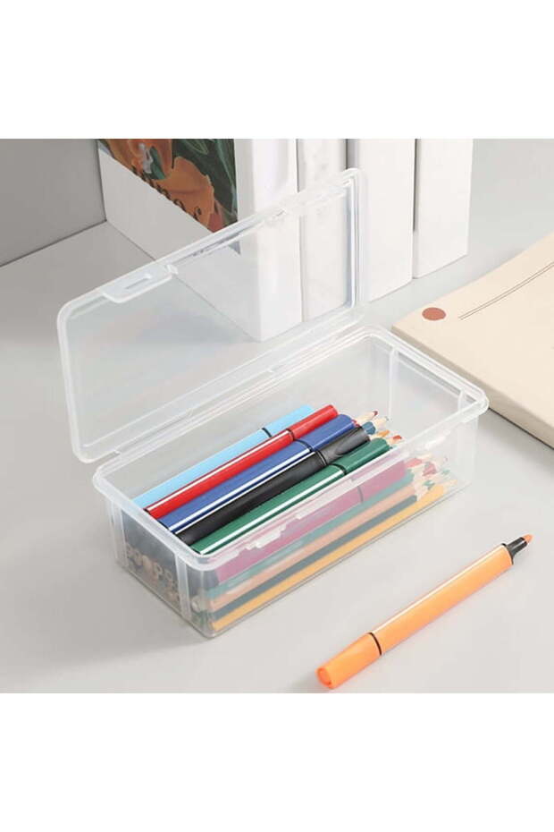 Extra-Large Capacity Plastic Pencil Case Stackable Semi-Transparent Box