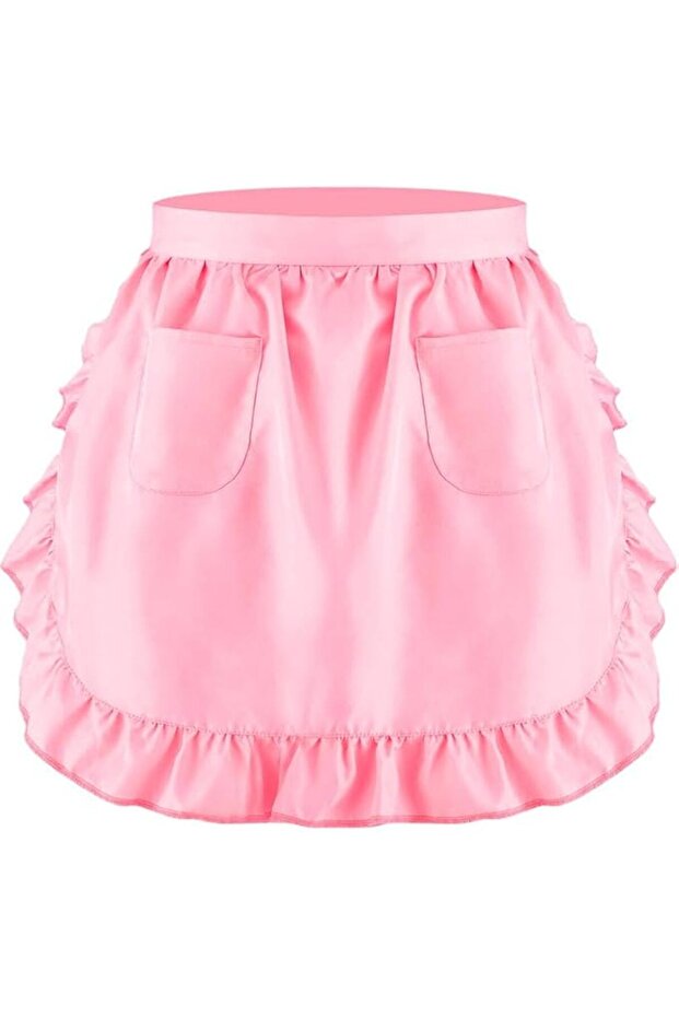 Double-waist apron, ruffled kitchen apron, durable maid apron - pink