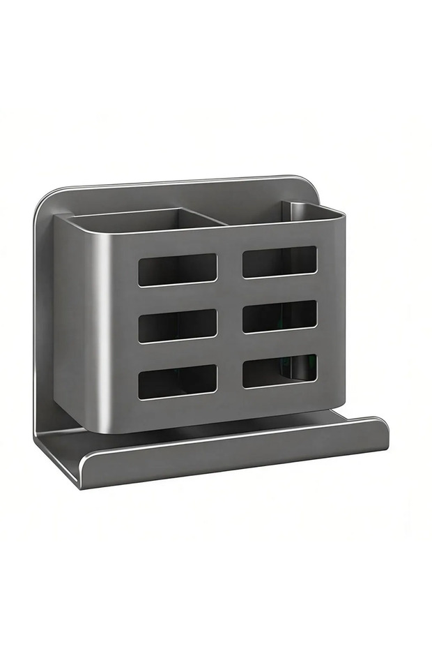 Double wall-mounted toothbrush holder, no drilling required, suitable for smooth surfaces, matte gray.