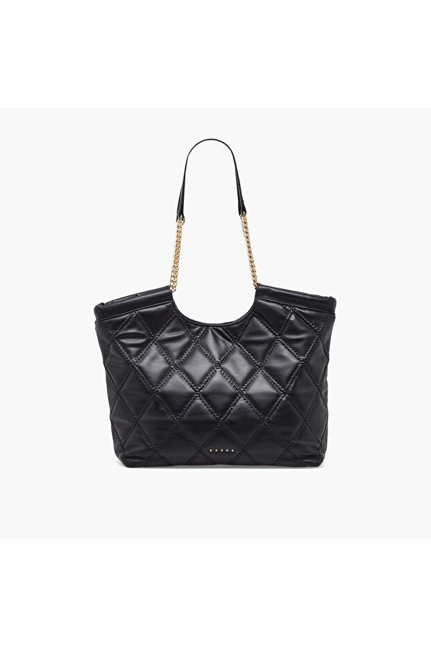 Quilted Tote Bag with Button Closure