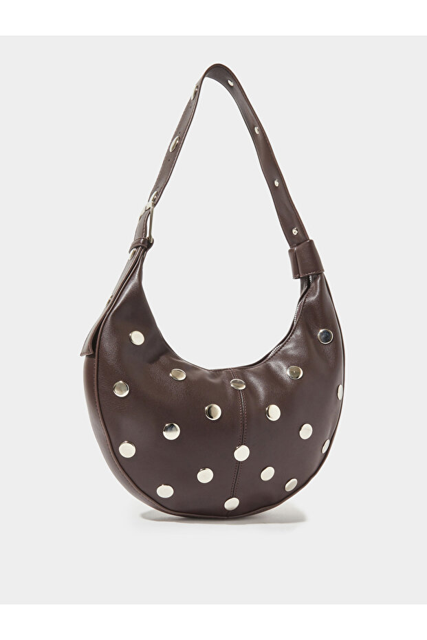 Coffee Brown Studded Shoulder Bag
