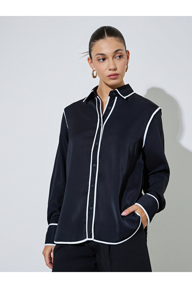 Black Contrast Trim Long Sleeve Shirt