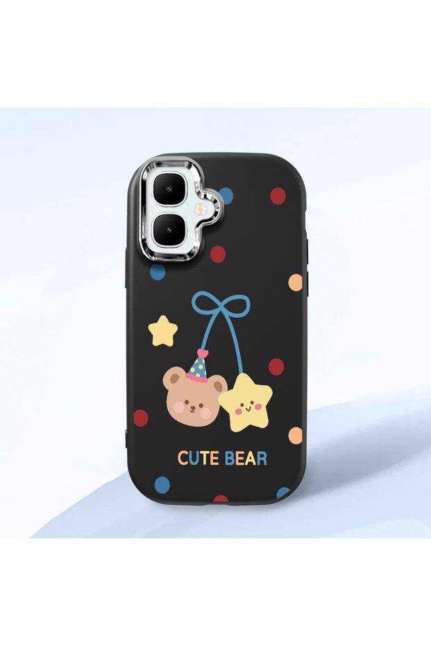 Tecno Spark Go 2 Compatible Case Camera Protector Black Silicone Couple Phone Case Bear Patterned