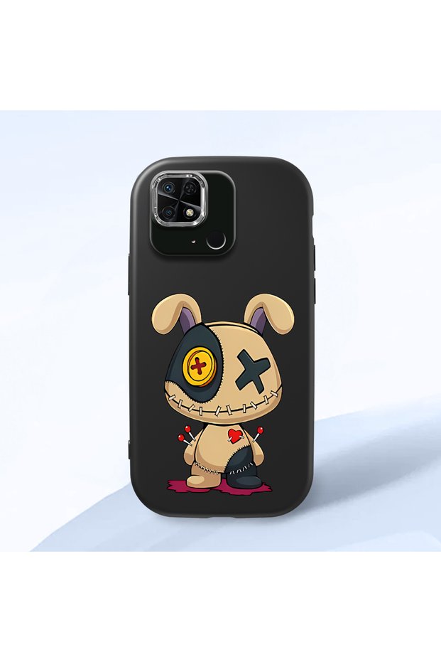 Redmi 10C Compatible Case Camera Protector Black Silicone Couple Phone Case Character Patterned
