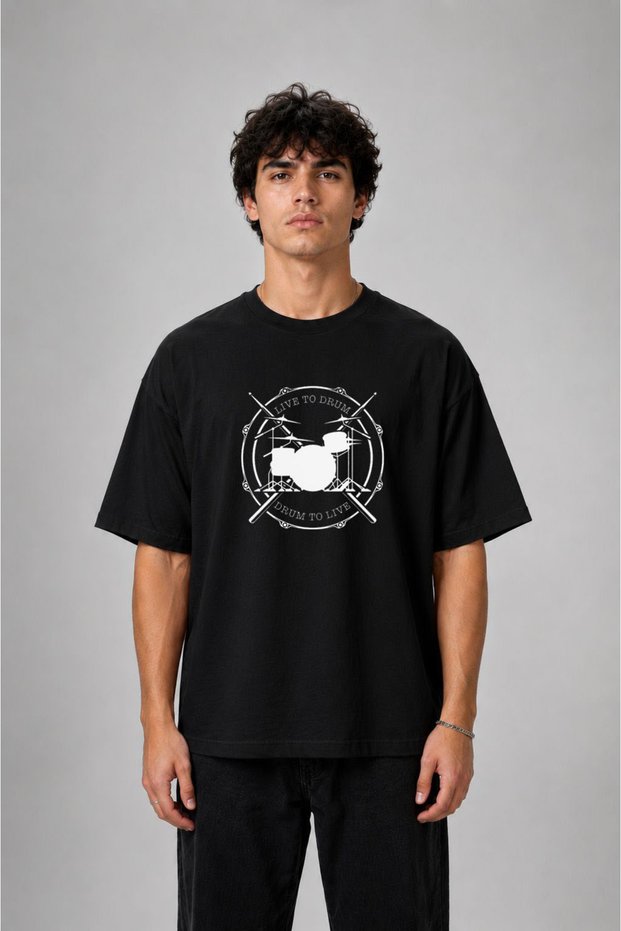 Drum Drummer Printed Cotton Black T-Shirt T-Shirt