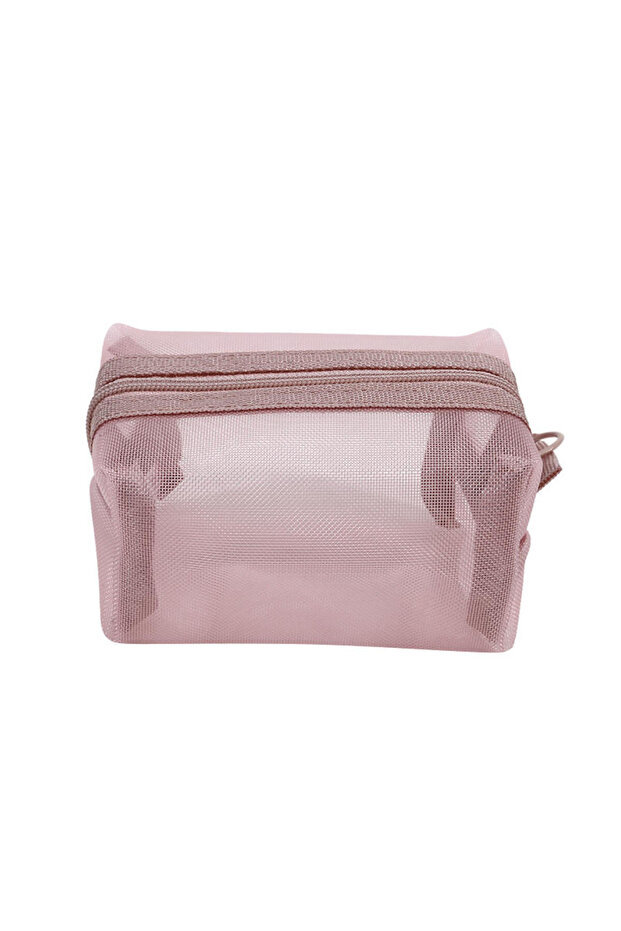 Pink Mini Clear Nylon Mesh Cosmetic Bags Cute Women Small Lipstick Makeup Bags Pouch Data Line Key E