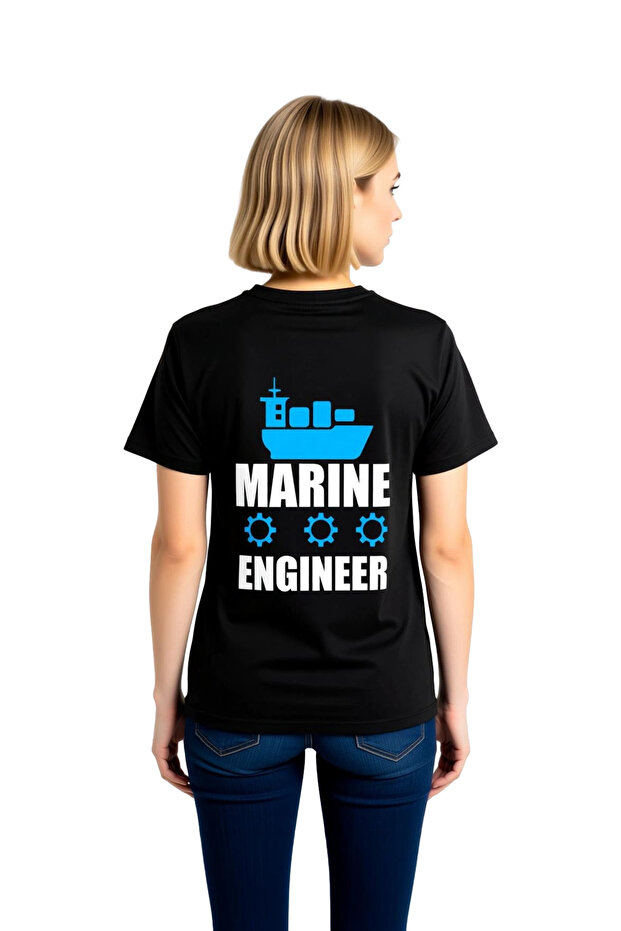 Women's Ship Engineer Printed Short Sleeve T-Shirt %100 Cotton Comfortable Casual Cut Comfortable Modern Stylish