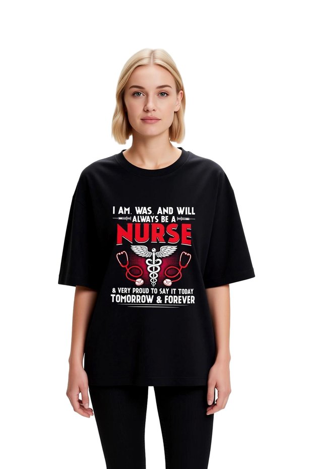 Women's Oversize Nursing Profession Printed T-Shirt 100% Cotton Relaxed Fit Casual Wear Modern Stylish