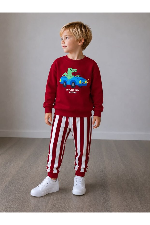Boys' Autumn Cotton Car Dinosaur Sweatshirt with Pants Set 3-10 Years