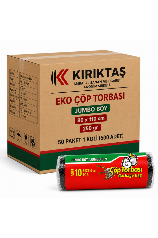 Jumbo Size Eco Garbage Bag Black 80 X 110 cm 250 Gr 50 Packs 1 Box (500 Pieces)