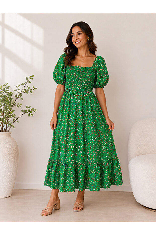 Likapashop Viscose Fabric Gathered Gipeli Dress 2704