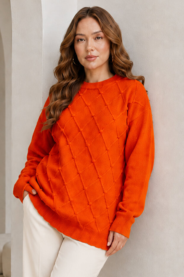 Patterned Knitwear Sweater R4514 Orange