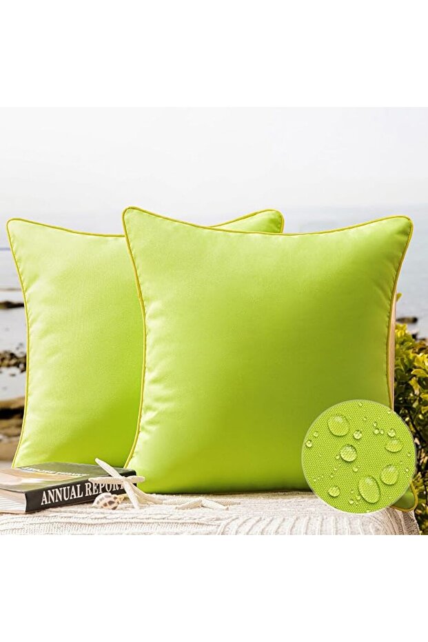 Pack of 2 Outdoor Waterproof Solid Throw Decorative Pillow Cover Decorative Square Outdo