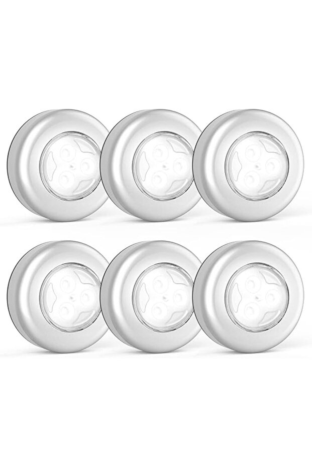 Mini Touch Light, 6 Pack Wireless Under Cabinet Lights Round Tap Push Button Light Battery Op