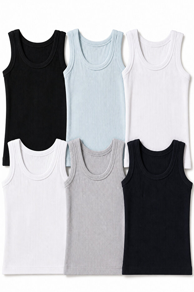 Boys' Modal Undershirts 6-Pack Ribbed Camisole Soft Flexible Underwear Undershirts 3-12 Years