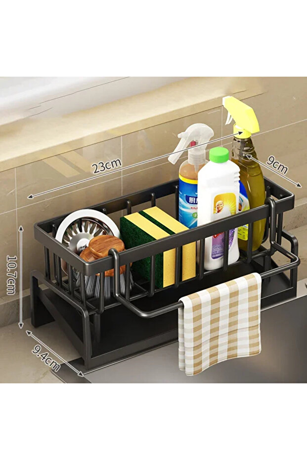 black Multifunctional Sponge Rack Drainer Kitchen Shelf Sink Rag Dishwashing Detergent Dishcloth Org
