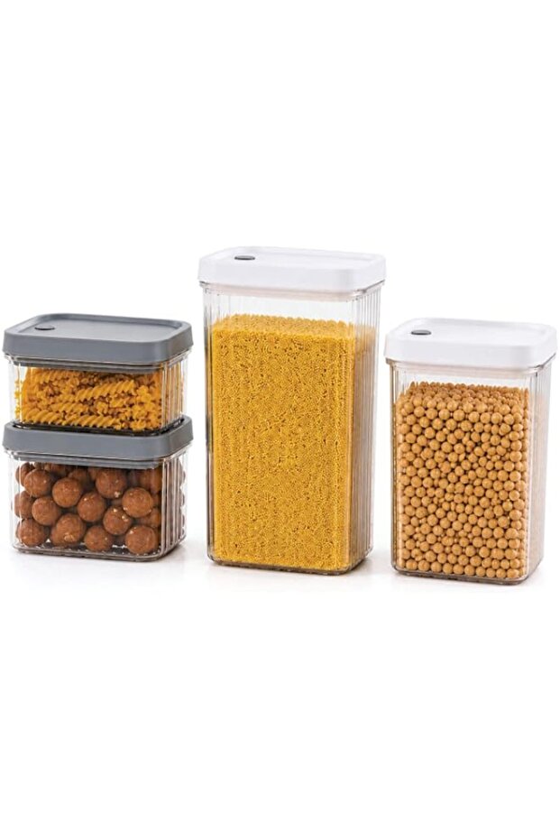Airtight Food Storage Container Set with Easy Lock Lids, Stackable Clear Pantry Organizers for Pasta, Cereal, Rice, Flour, Grains & Dry Food, Space-Saving Kitchen Storage (ALL GREY LIDS)