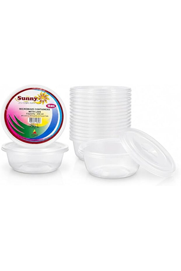 Round Microwave Containers with Lids Set of 10 Pieces, Reusable Plastic Meal Prep Containers, Microwave, Dishwasher & Freezer Safe (250ml)