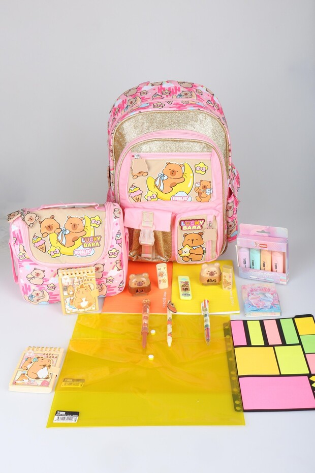 X Dekomus Golden Dream Collection Stationery Set Large Size School Bag and Lunch Bag