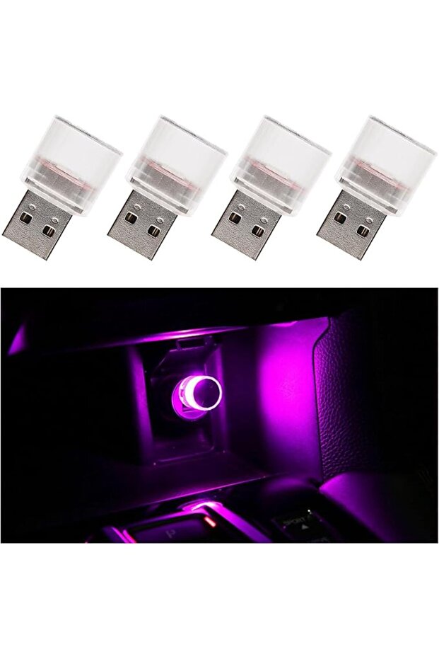 مجموعة من 4 أضواء داخلية للسيارة بمنفذ USB، طقم إضاءة LED صغير للسيارة، مناسب لجميع السيارات