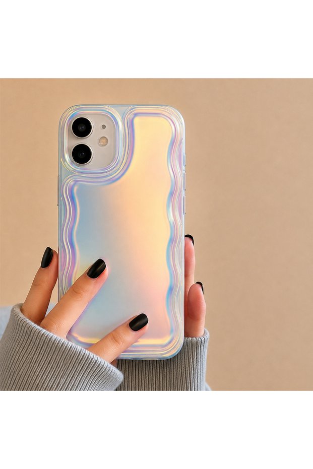 iPhone 11 Compatible - Hologram Gradient, Patterned Protective Case with Transparent Shiny Sides