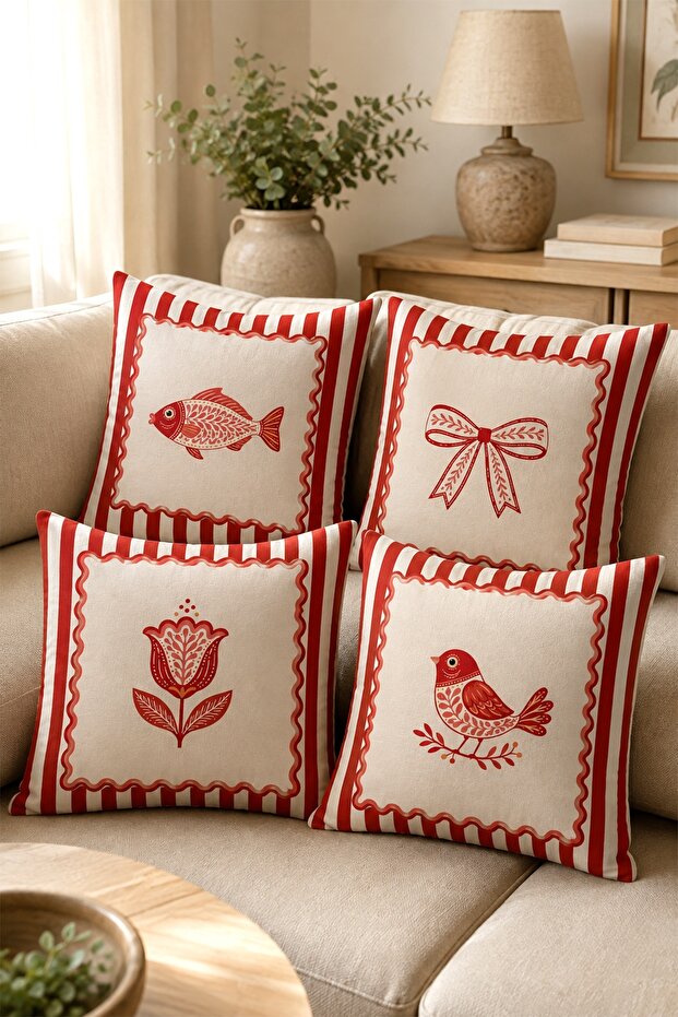 Minimalist Characters Patterned 4-Piece Throw Pillow Cover Set