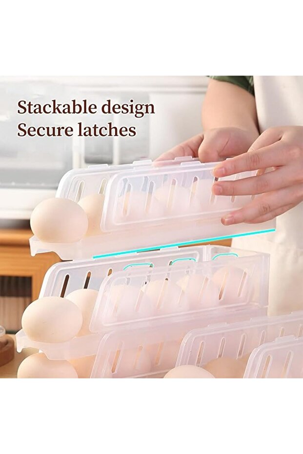 3-Tier Stackable Egg Organizer, Rolling Egg Holder for Refrigerator, Space Saving Kitchen Storage, E - 2