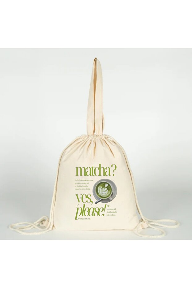 Matcha Printed Versatile Drawstring Cloth Bag 35X40 for Hand, Shoulder and Back