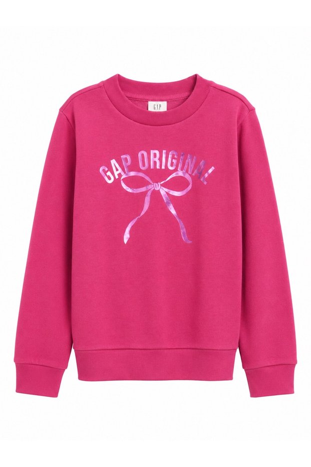 Gap Kids Girls' Crew Neck Bow Detail Logo Printed Sweatshirt 6-16 Years Dark Pink