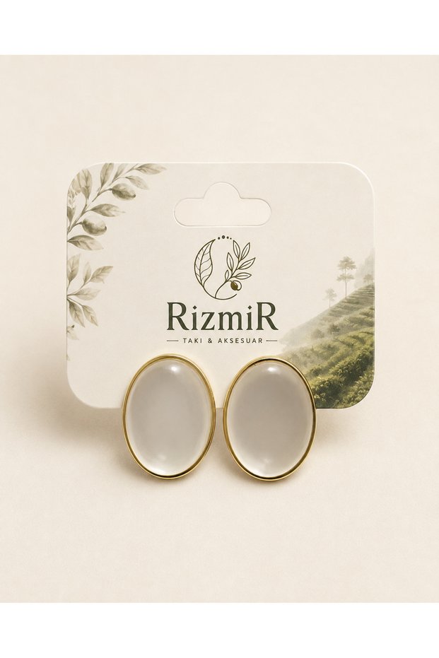 Gold Cream Oval Women's Earrings