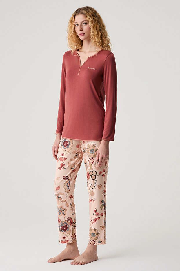 Authentic Floral Patterned Pajama Set