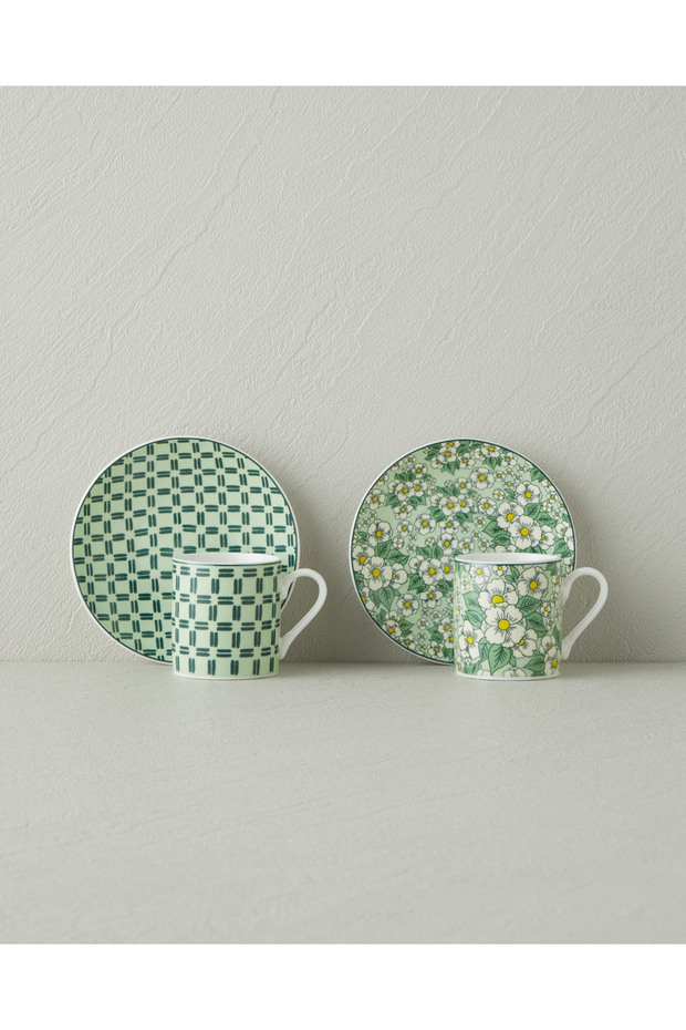 Isola New Bone China 4 Piece 2 Person Coffee Cup Set 80 ml Green