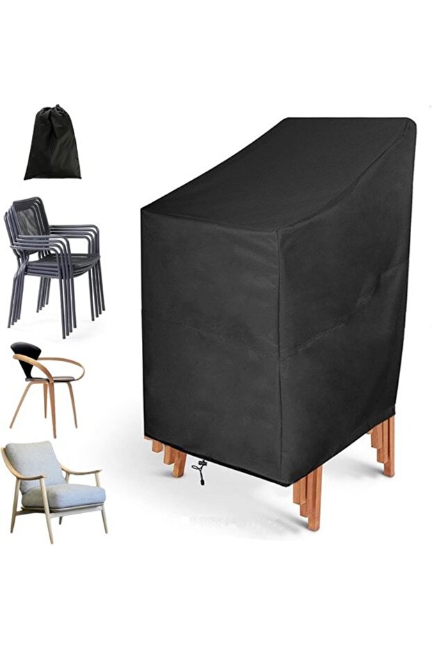 210D Oxford cloth garden chair cover, stackable waterproof outdoor with adjustable drawstring, armchair (64x64x80/120 cm)