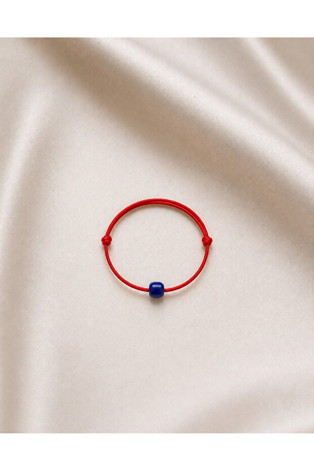 Navy Blue Sand Beaded Adjustable Red String Ring