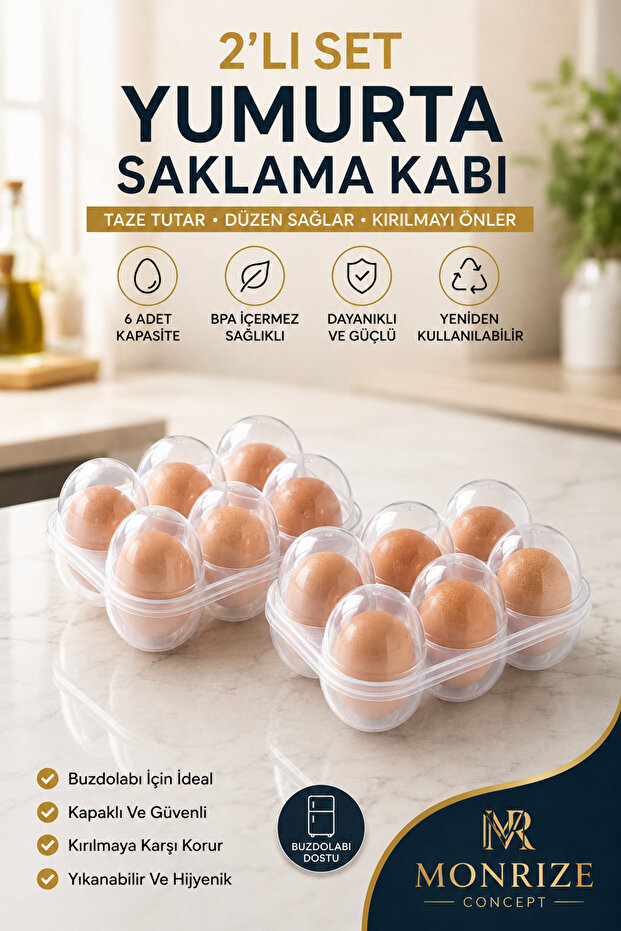 2-Pack Egg Storage Container, 6-Pack with 12 Egg Capacity, Refrigerator Egg Organizer