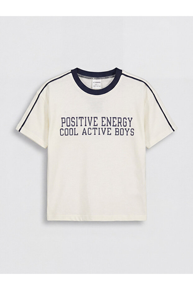 Nevavm Oval Collar Printed Boys' T-Shirt with Difference