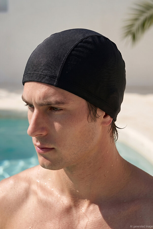 Men's Thermal Sea Pool Flexible Lycra Cloth Cap 01 Black01