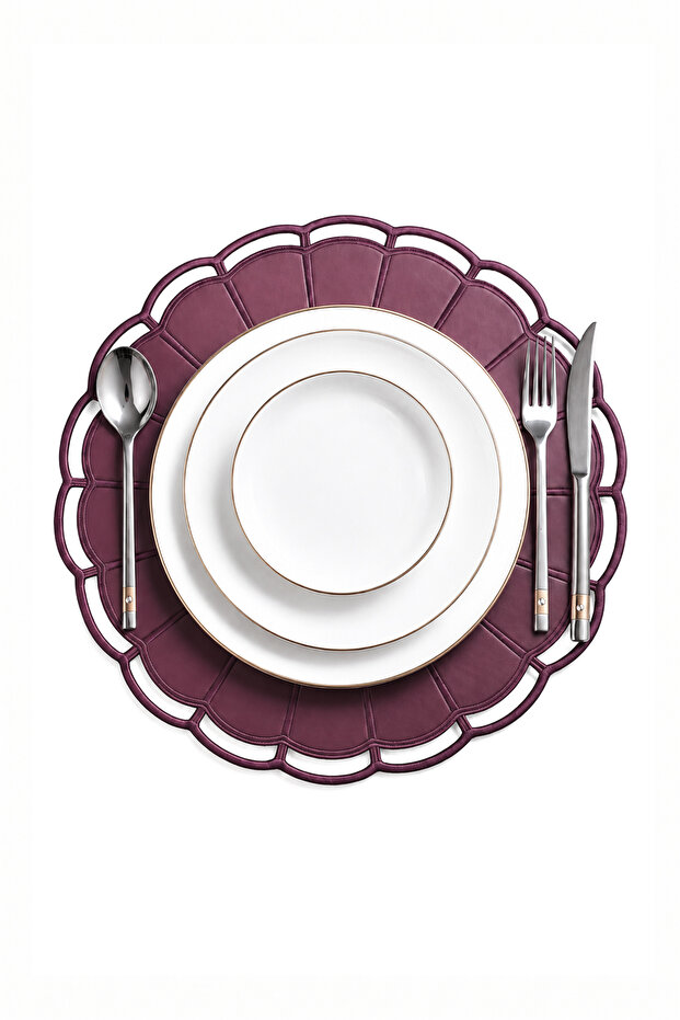 Embroidered Leather American Service Set of 2 Double-Sided Round Placemats 40X40 cm Casa Bordo