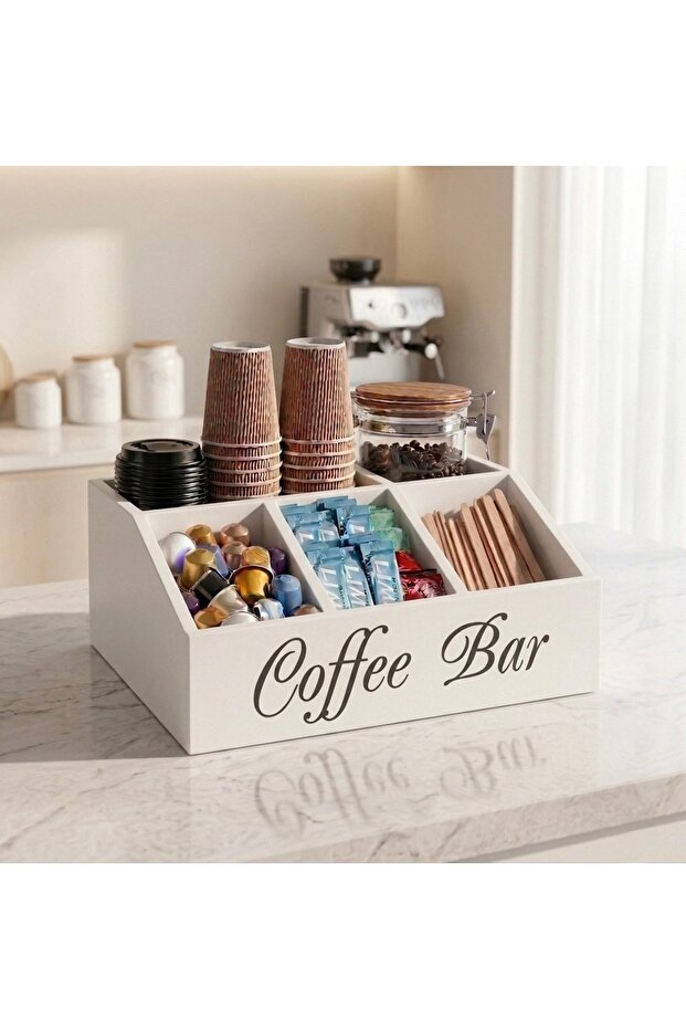 منظم زاوية القهوة الخشبي المودرن - خشب MDF تايلاندي بصبغ ناري فاخر | Coffee Bar Organizer