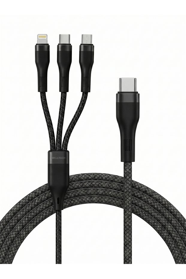 WELLTECH DCW520 3-in-1 Fast Charging Cable, USB Multi Charging Cable with Type-C, Micro USB & Lightning Connectors, Universal Charging Cable , Power Banks & Other Devices
