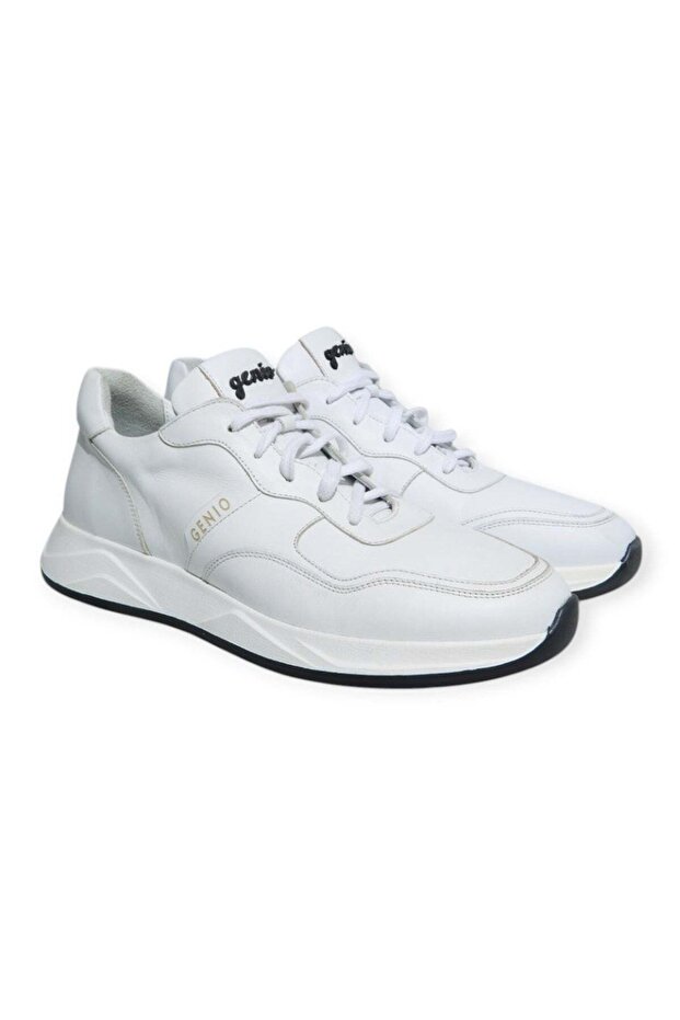 White Color Lace-Up Genuine Leather Men's Shoes