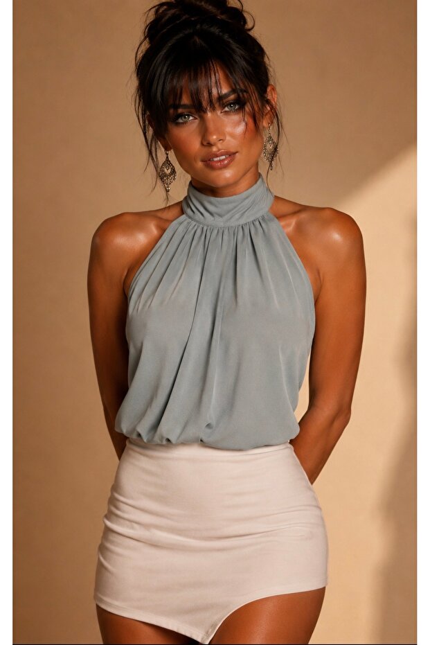 Women's Çağla Front Back Halter Neck Blouse Be252