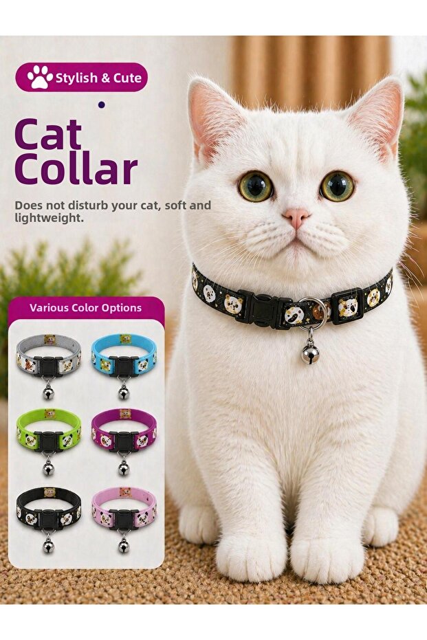 Cute Patterned Cat Collar with Rattle Adjustable Soft Lightweight Safe Cat Neck Collar