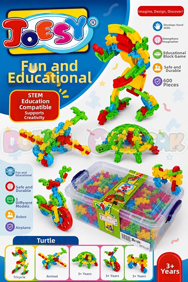 Joesy Educational Block Game 600 Pieces - Toy Lego Set - Interlocking Stem Lego Set - Educational