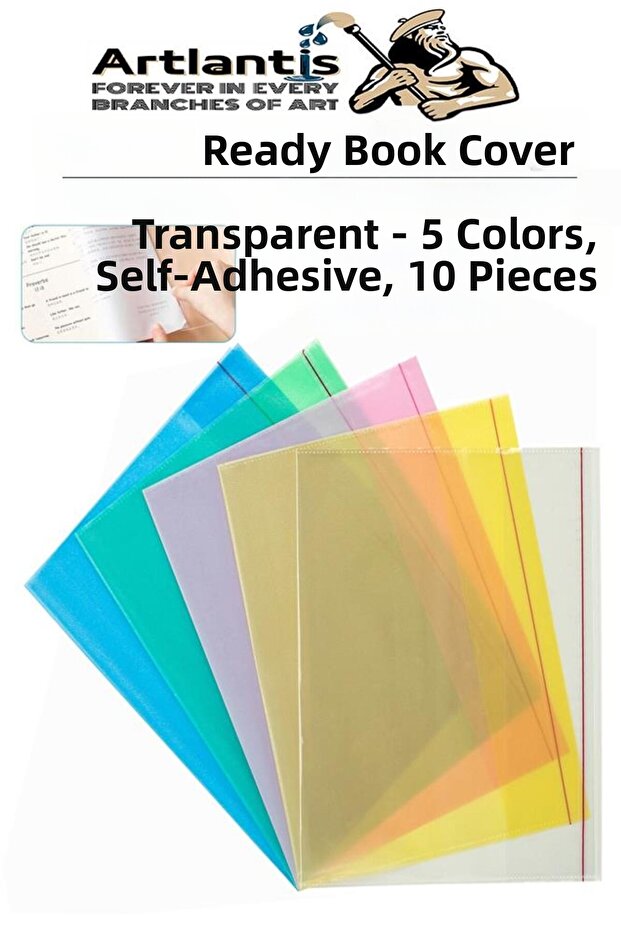 Ready-Made Book Cover Transparent Frosted Colorful 10 Pieces 1 Pack Velcro Adjustable Self-Adhesive Cover
