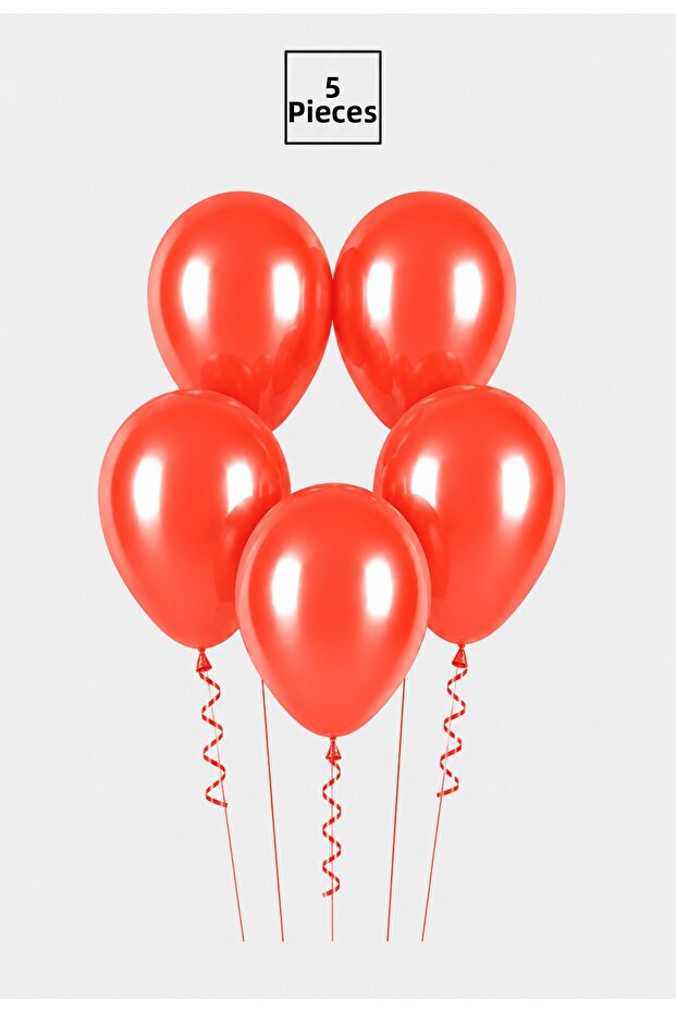 5 pieces of red metallic balloon